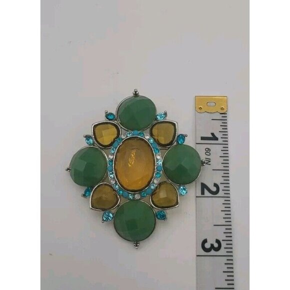 Vintage Green Yellow Blue Heart Acrylic Bold Statement Brooch Retro Large 3 Inch - Picture 4 of 9